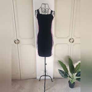 Y2k Black Mini Dress With Red And White Stripes